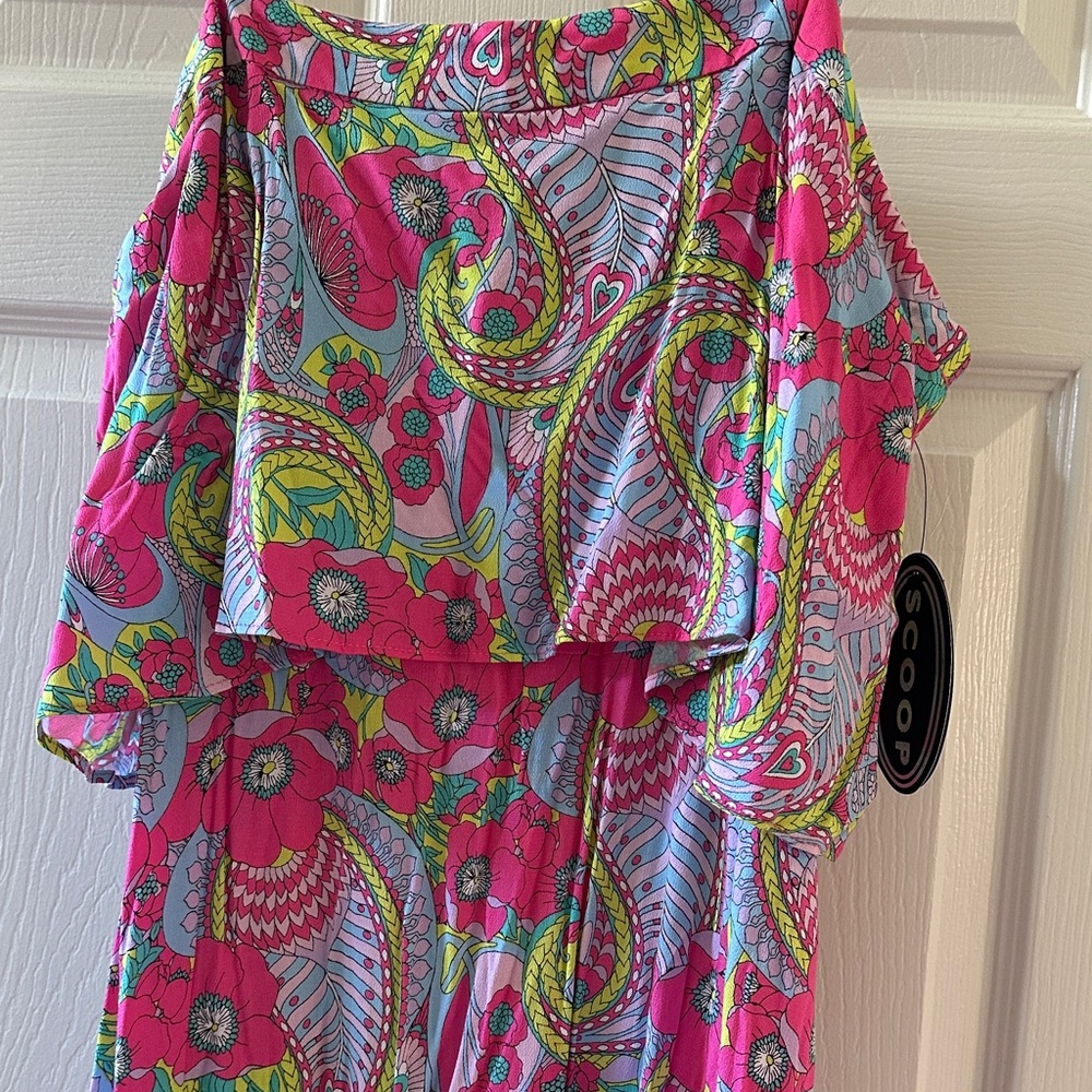 Floral Pink & Blue Maxi Dress with Yellow Accents